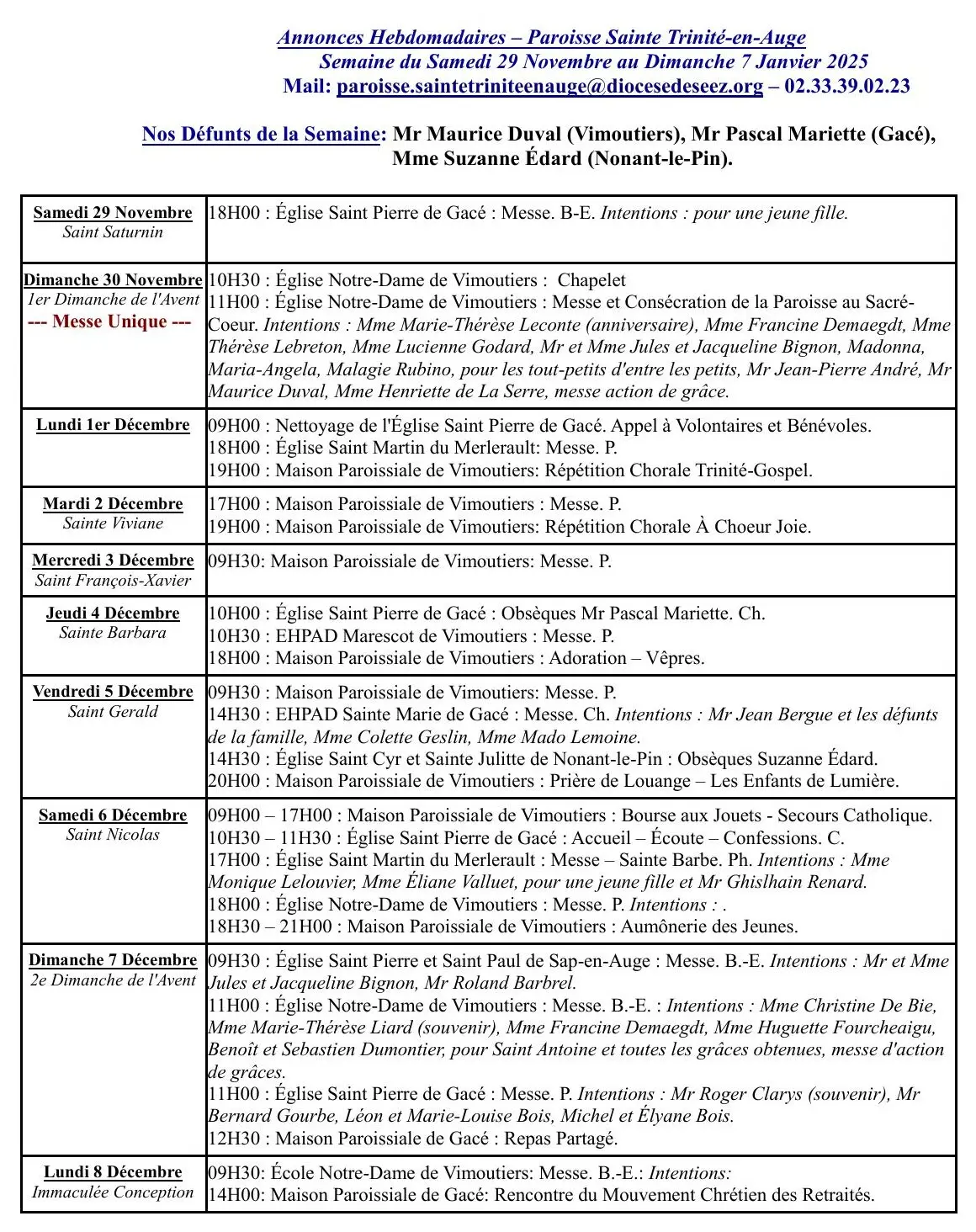 Paroisse de la Sainte-Trinité en Auge : Annonces hebdomadaires